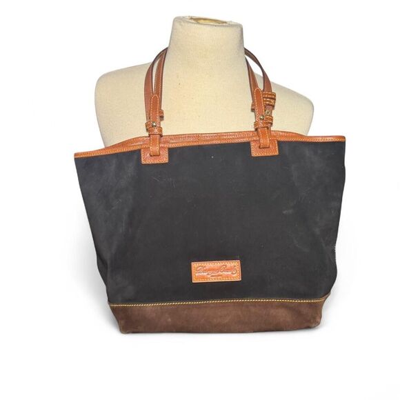 Dooney & Bourke Black Brown Suede Leather Tote Bag Shoulder Purse - Picture 7 of 8